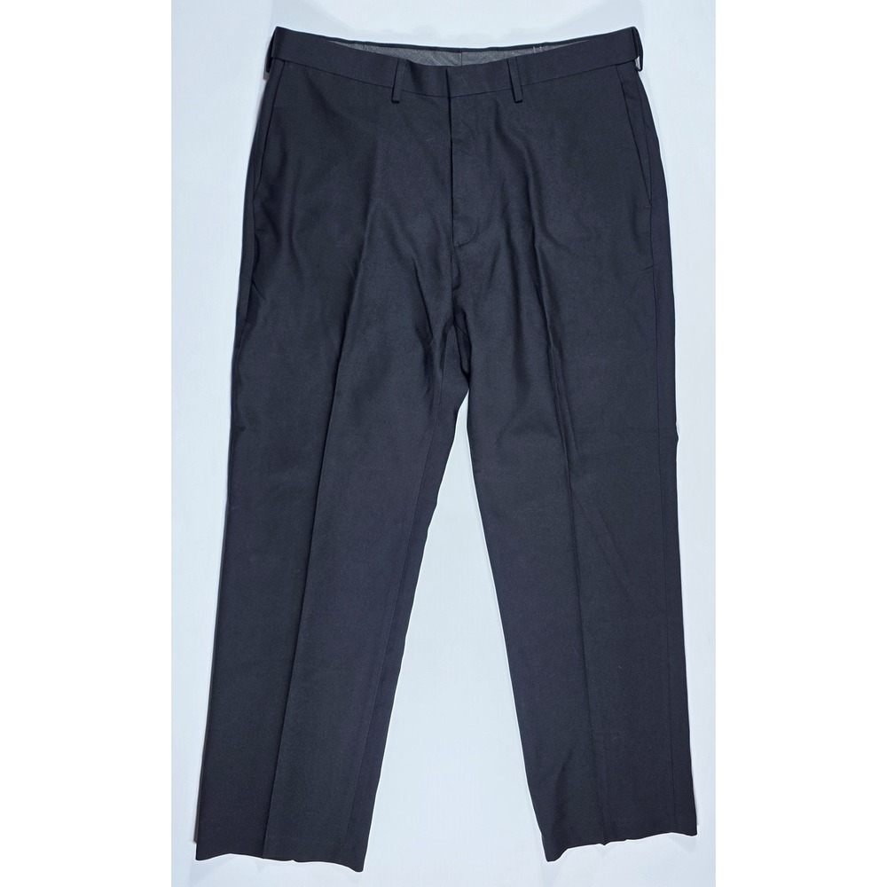 Haggar Mens Black Dress Pants 36x30 Flat Front Straight Leg Recycled Poly Blend